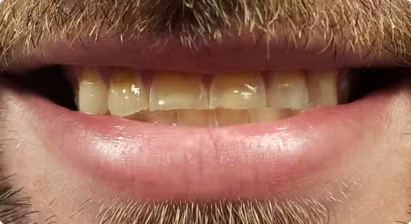 The image displays a close-up view of a person s face with a focus on their mouth, showcasing a smile with visible teeth and lips.